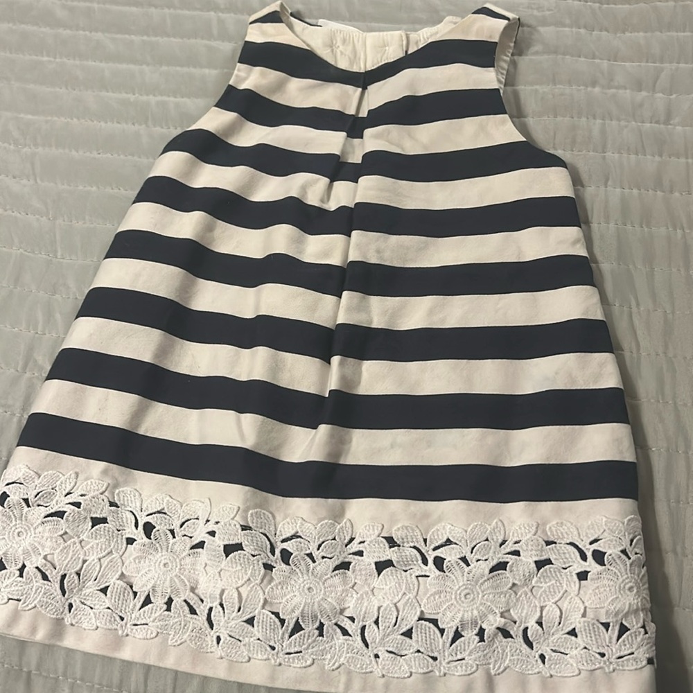 Janie and Jack Navy White Striped Dress.  Size 12-18 months.